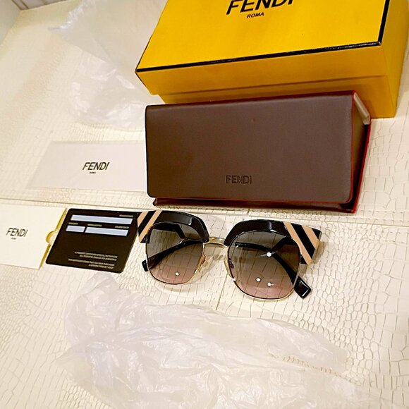 New FENDI Waves FF0241S Black Peach Stripe Pink Gradient Sunglasses Cat Eye - Picture 1 of 16